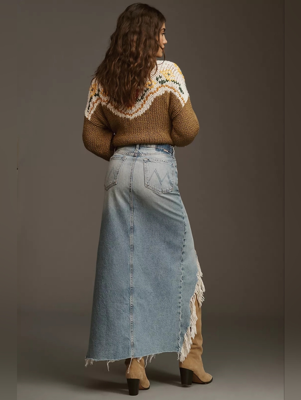 MOTHER The Ditcher Maxi Super Fray Split Denim Jean Skirt Light Blue- 25=0 - Picture 2 of 16
